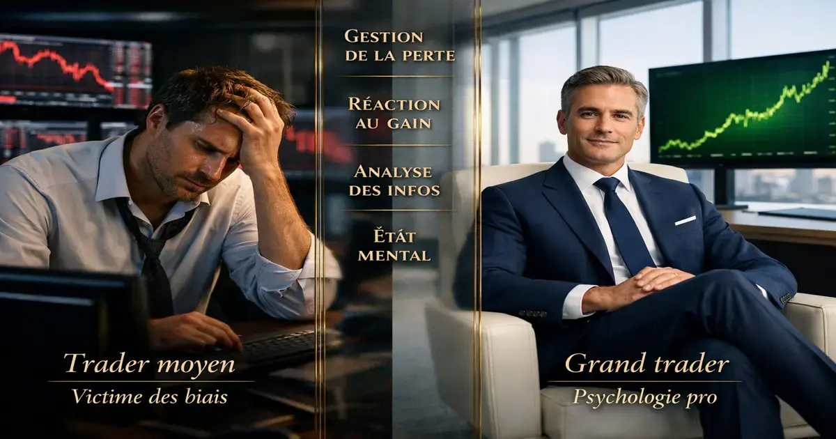 	Comprendre les biais psychologiques en trading : illustration d'un cerveau tiraillé entre chaos émotionnel et discipline rationnelle