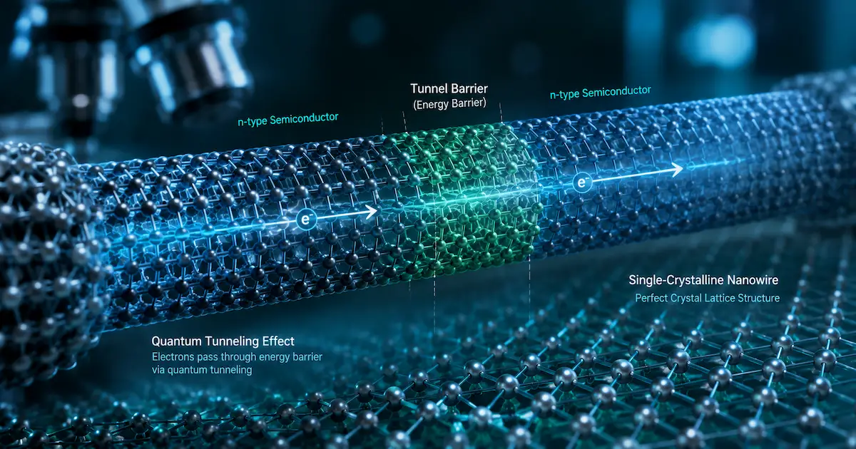Illustration de nanofils semi-conducteurs monocristallins et de l'effet tunnel quantique pour la nanotechnologie en physique et ses applications électroniques