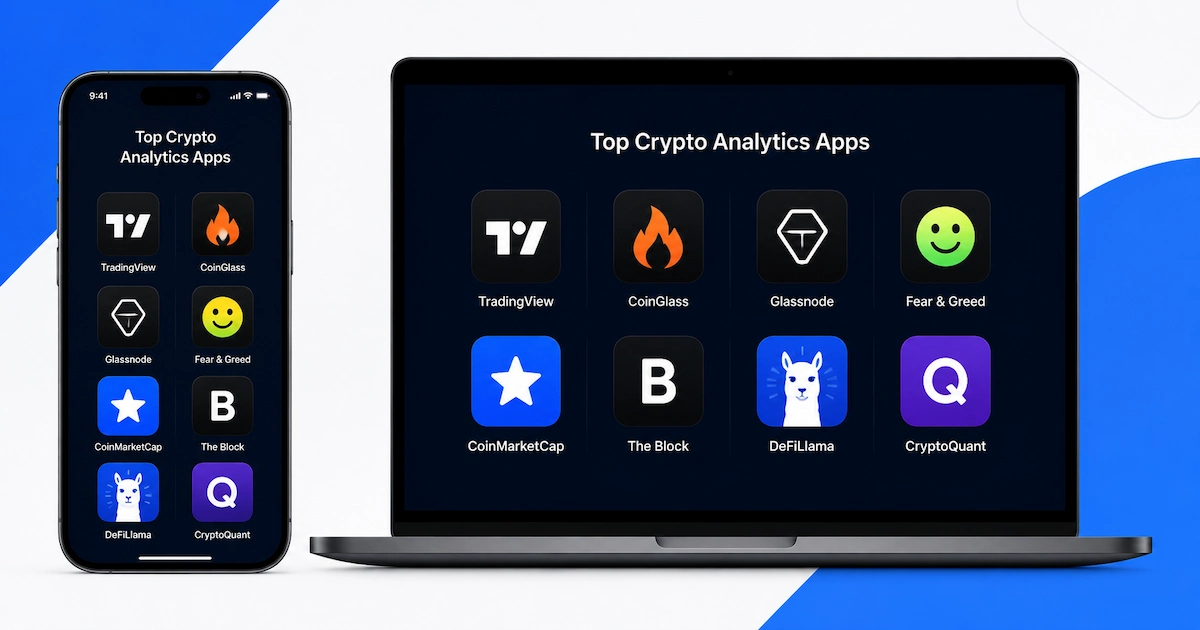 Présentation des 8 applications et plateformes pour analyser la volatilité crypto : TradingView, CoinGlass, Glassnode, Fear and Greed, CoinMarketCap, The Block, DeFiLlama et CryptoQuant