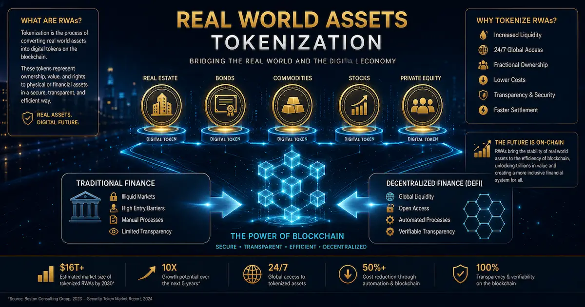 Tokenisation des actifs réels RWA 2026 : immobilier, obligations, matières premières et actions transformés en jetons numériques