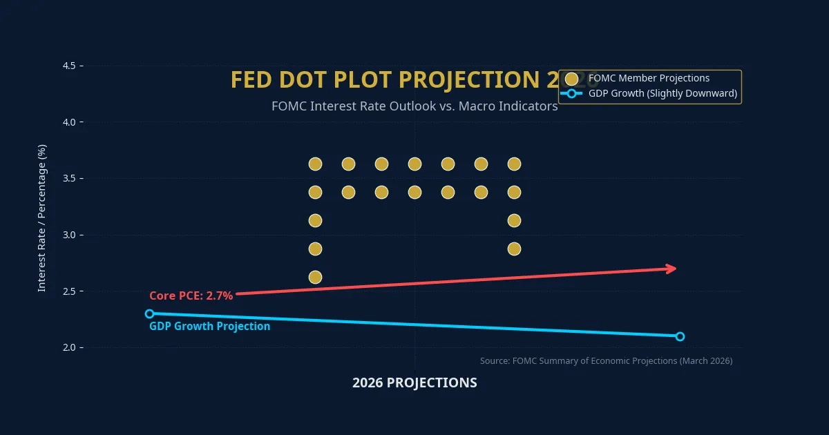 Analyse Fed : graphique du dot plot et des projections d'inflation sous-jacente pour 2026