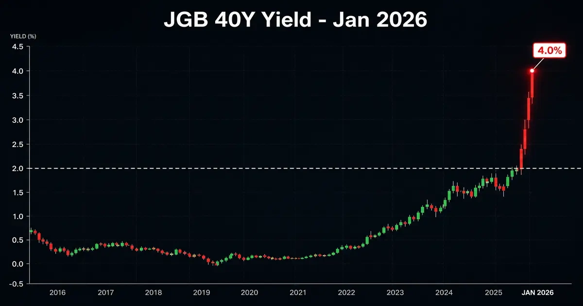 Graphique rendements JGB 40 ans en hausse à 4% janvier 2026 dette japonaise