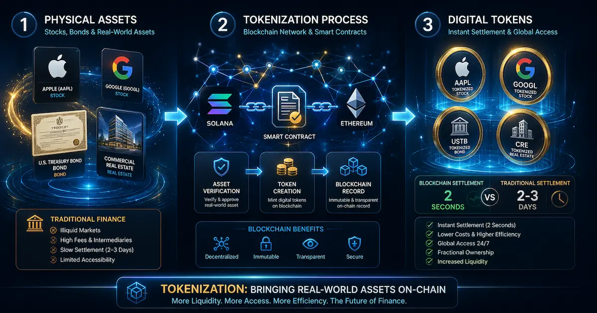 Tokenisation des actions blockchain - Processus de transformation des actions traditionnelles en tokens numériques - Règlement en 2 secondes - 2026