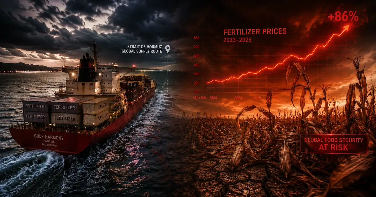 Inflation engrais prix alimentaires 2026 – 30% de l'urée mondiale passe par Ormuz, graphique de l'explosion des prix