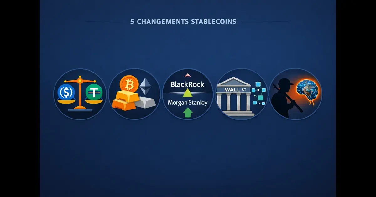 Infographie régulation stablecoins 5 changements marché crypto