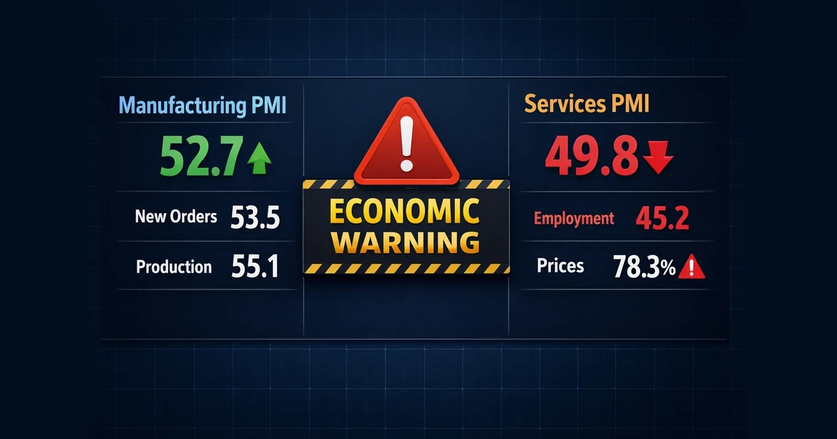 Tableau des indicateurs PMI manufacturier et PMI services mars 2026 avec niveaux de contraction et inflation des prix