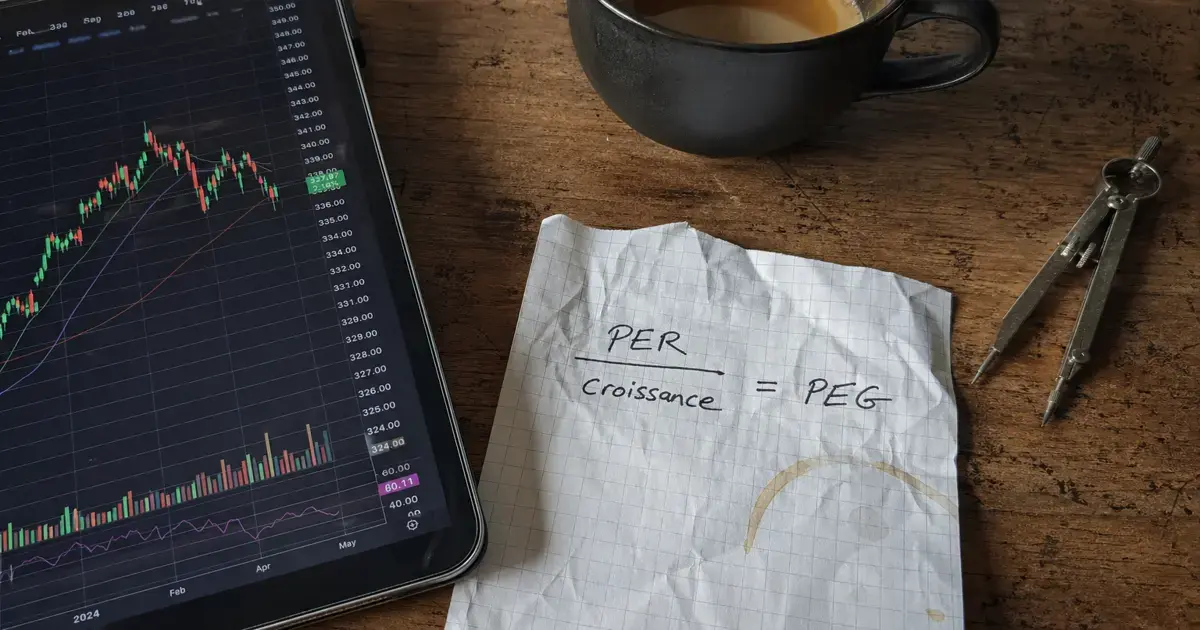 Calcul du ratio PEG pour un growth value investissement 2026 - exemple PER croissance benefices
