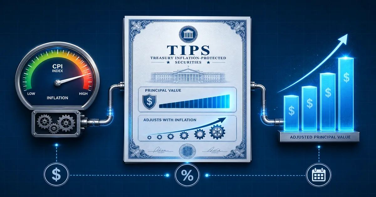TIPS obligations indexées sur l'inflation : schéma explicatif d'un contrat obligataire relié mécaniquement à un indicateur d'inflation qui monte – fonctionnement des obligations protégées contre l'inflation pour préserver l'épargne