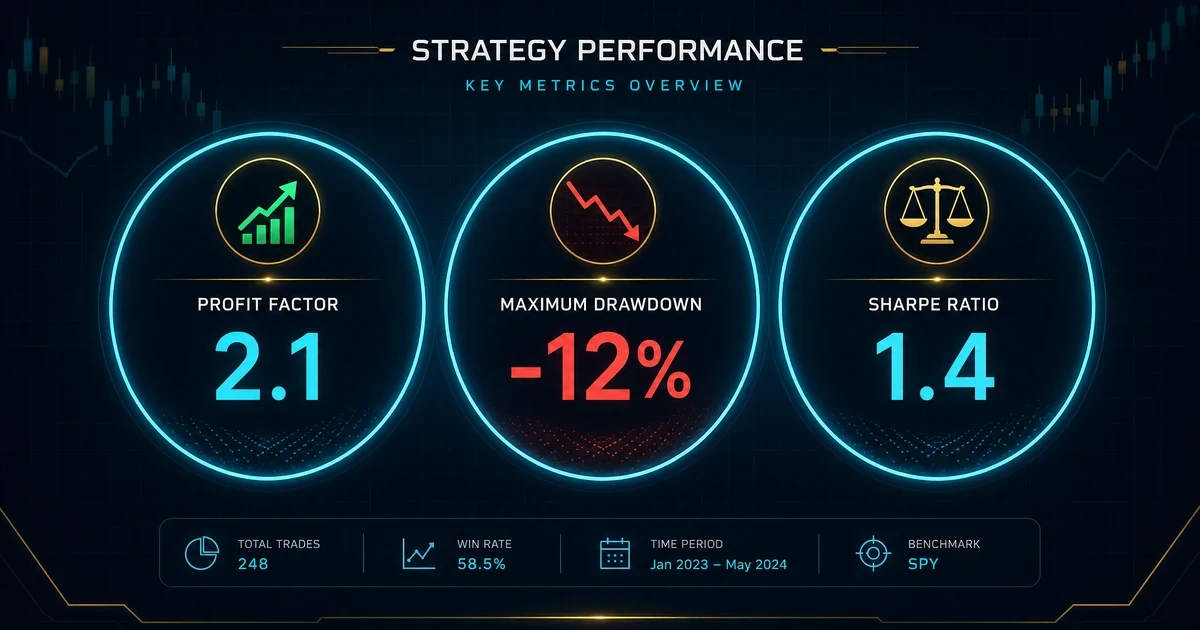 backtesting trading - tableau de bord des métriques de performance : profit factor, drawdown et ratio de sharpe