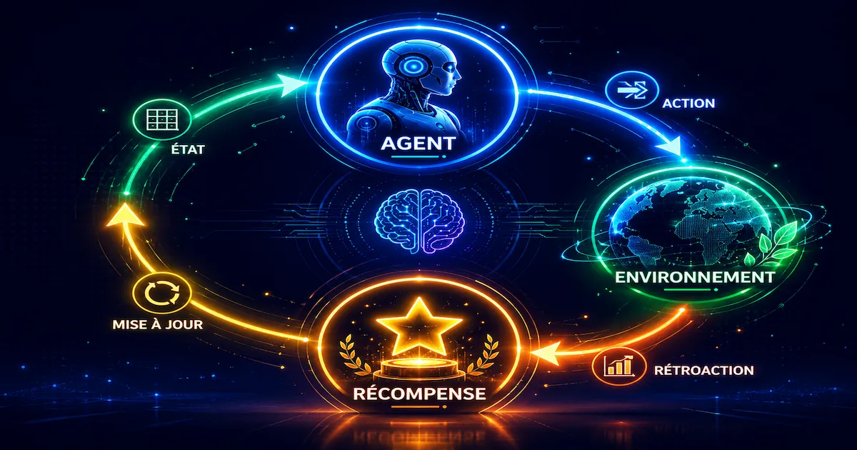Schéma agent environnement RL apprentissage par renforcement 2026