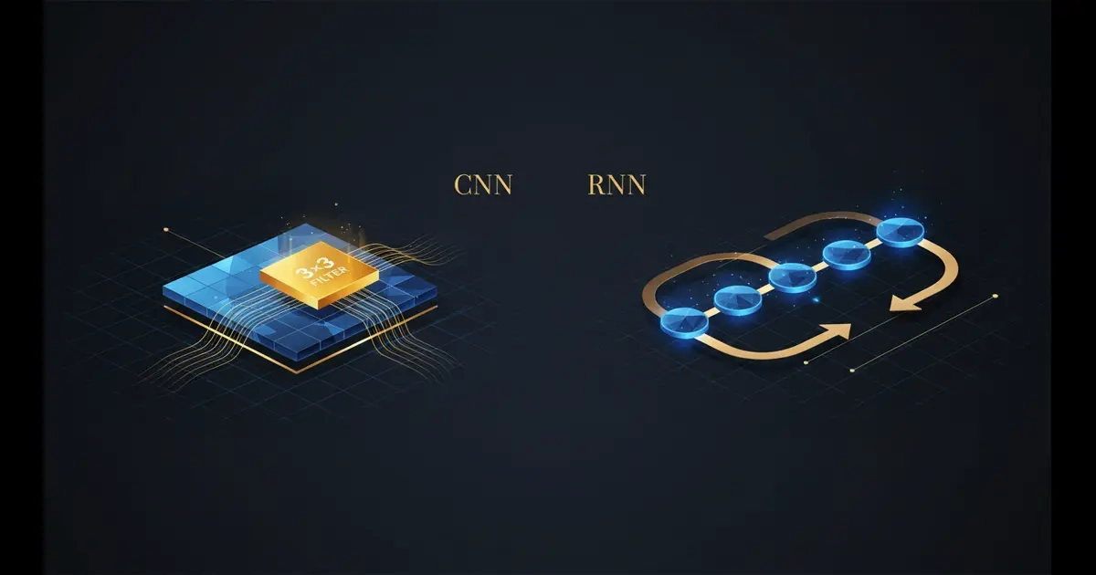 Comparaison des réseaux CNN et RNN en apprentissage profond (deep learning) illustrant leurs utilisations respectives pour les images et les données séquentielles