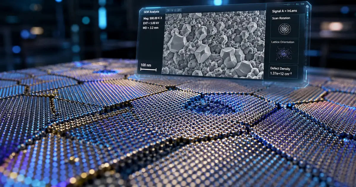 matériaux nanostructurés : Visualisation microscopique d'un matériau nanostructuré avec réseau cristallin et défauts atomiques